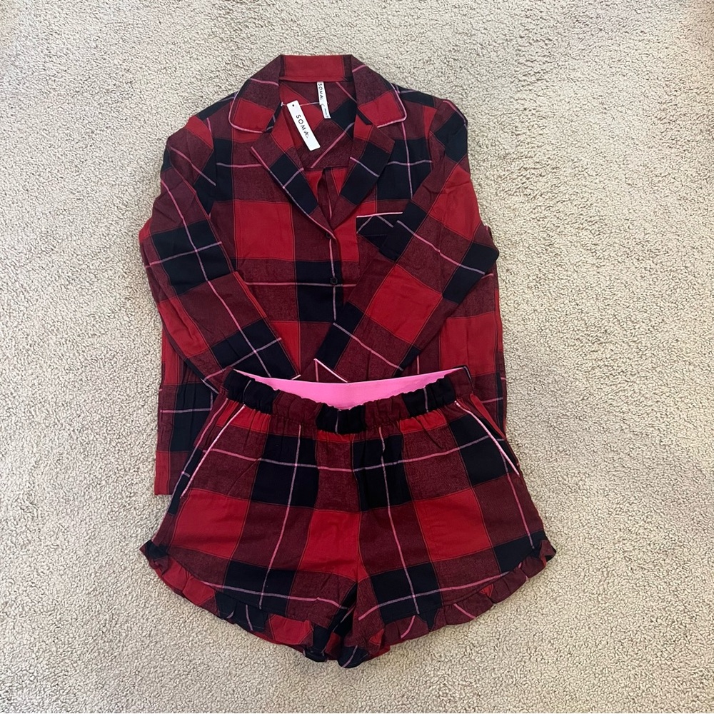 Soma Red and Black Plaid Pajama top